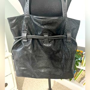 COPY - Liza Ganz Black Leather Snake Print Silver Hardware Shoulder Bag Tote Ha…